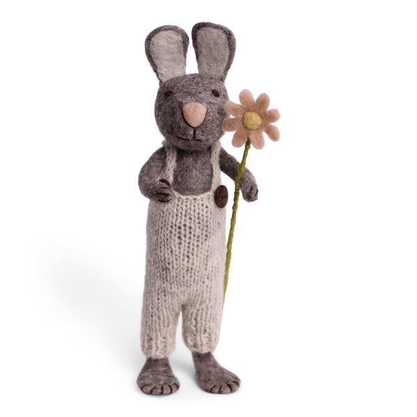 Felt Large Grey Bunny w/Pants & Flower