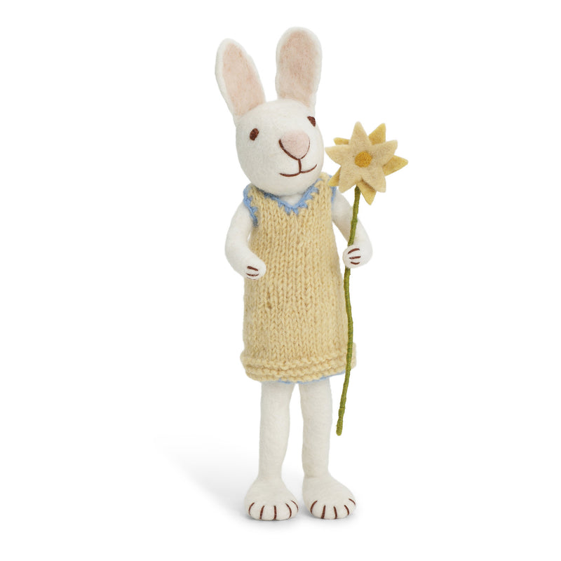 Felt Large White Bunny with Yellow Dress and Flower