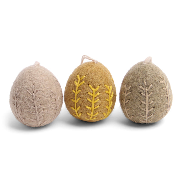 Felt Egg Ornaments, Clay Colors with Garland Embroidery, Set of 3