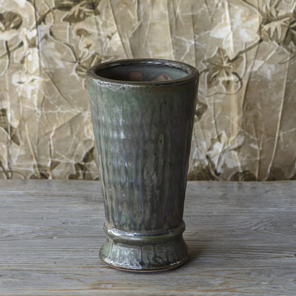 Aged Olive Dripped Glaze Pottery Small