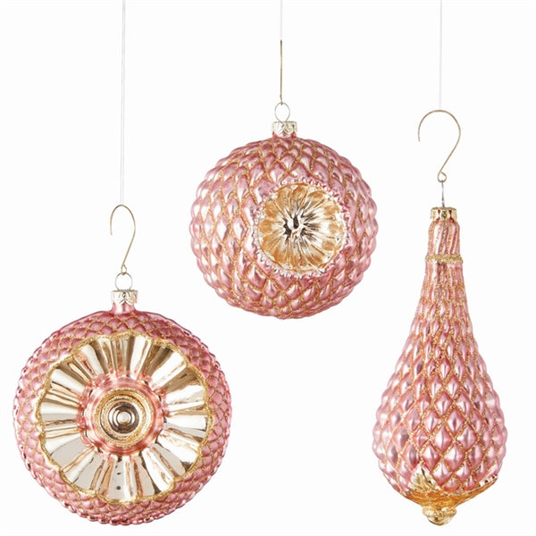 GLASS TUFTED ORNAMENTS, SET OF 3